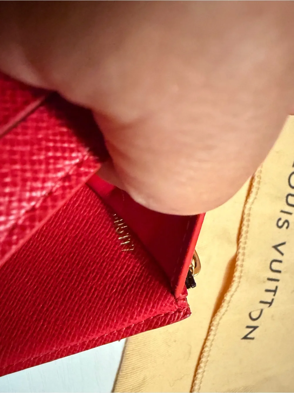 Louis Vuitton Brown Checkered Envelope Wallet with Red Snap